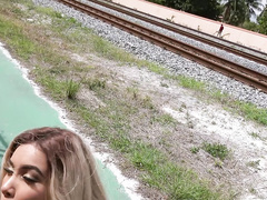 Crazy Aaliyah Hadid gives a head off by the train tracks