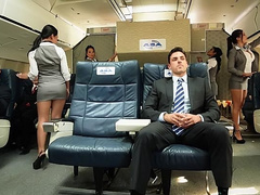 Passengers are seduced by Asian stewardesses Asa Akira and Kaylani Lei