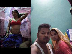 Indian wife plays with her big boobs while husband records it on his phone camera