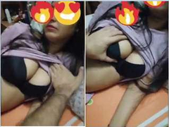 Pressing the nice XXX boobs of the Desi girlfriend is what the man really likes