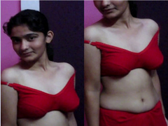 Gorgeous Desi coed wears red underwear and a red bra in this fantastic XXX