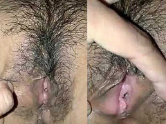 Horny man is playing with the XXX hairy pussy of the Desi woman in point of view