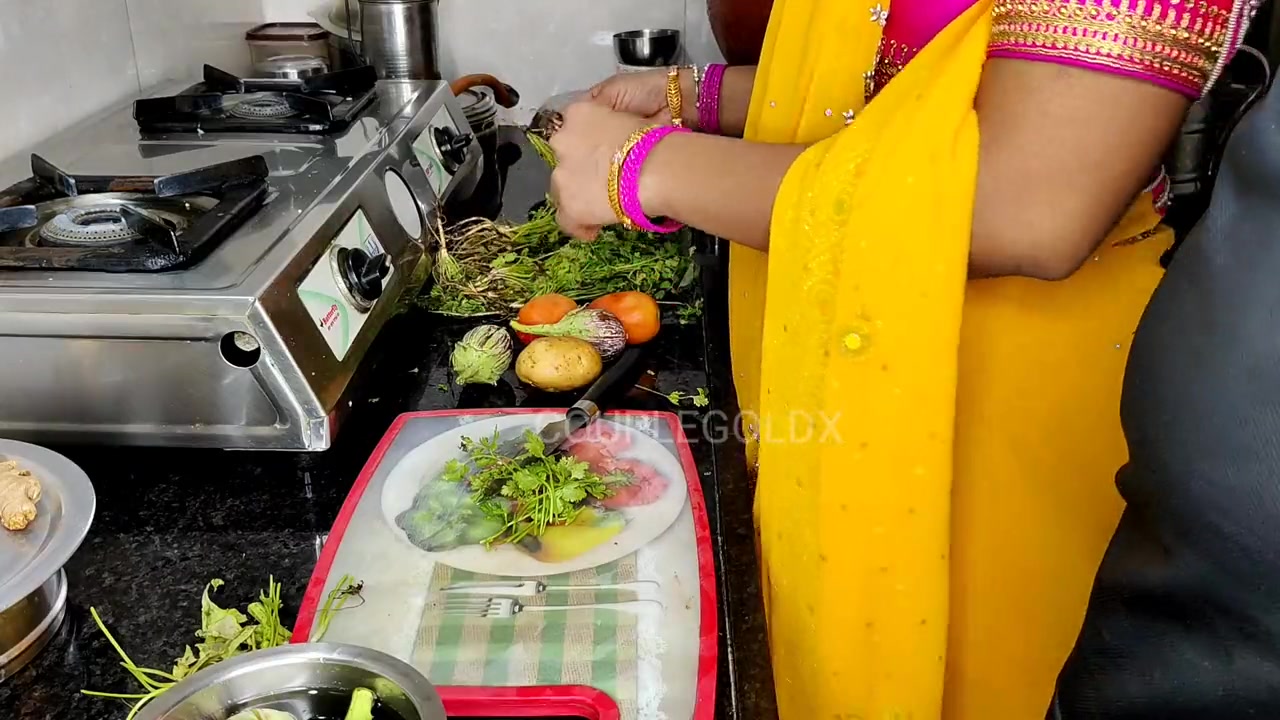 Desi woman is in the kitchen and she wears a saree while talking |  DixyPorn.com