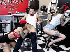 XXX MILF Enjoys Threesome with Two Hot Tattoo Artists and Johnny's Hard Cock!